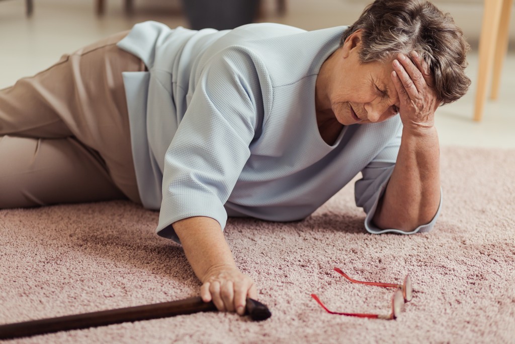 Senior fell down on the floor